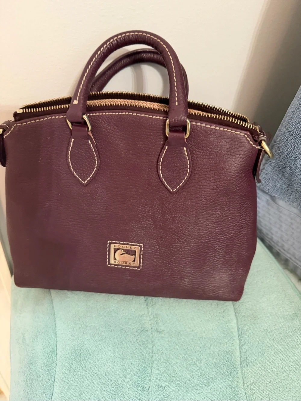 Dooney & Bourke Burgundy Leather Satchel with Gold Hardware